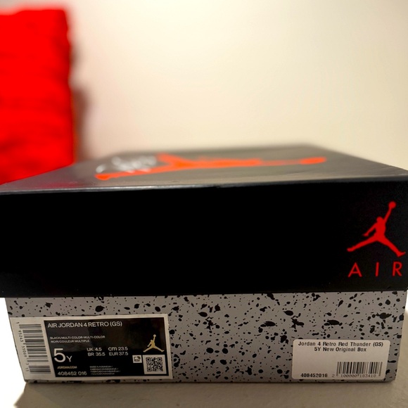 Nike - AIR JORDAN 4 RETRO (GS) - RED THUNDER (BLACK) - Y 5/W 6.5 - Picture 6 of 9